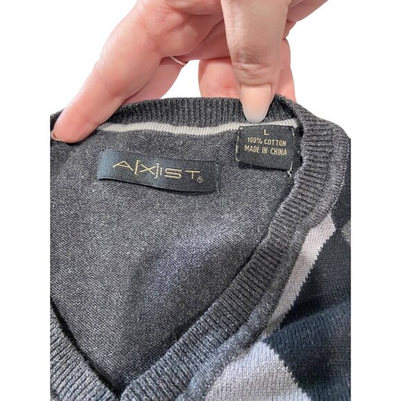 Axist Y2K Argyle Plaid V Neck Sweater Vest Gray Size L Preppy Counteyside Chic - Picture 3 of 10